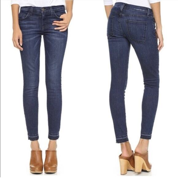 Current/Elliott Denim - Current Elliot Jeans Wallace Released Frayed Hem Skinny Low Rise Dark Size 26